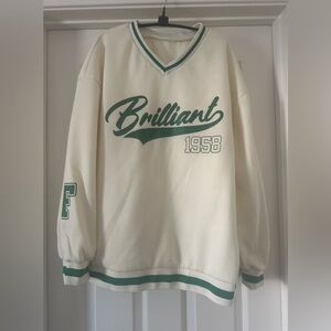 1958 V-Neck Cream Sweatshirt with Green Trim